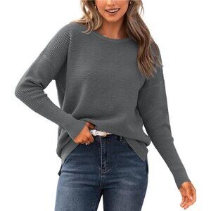 Women Casual 2024 Fall Sweater Long Sleeve Ribbed Knit Pullover Loose Sweater
